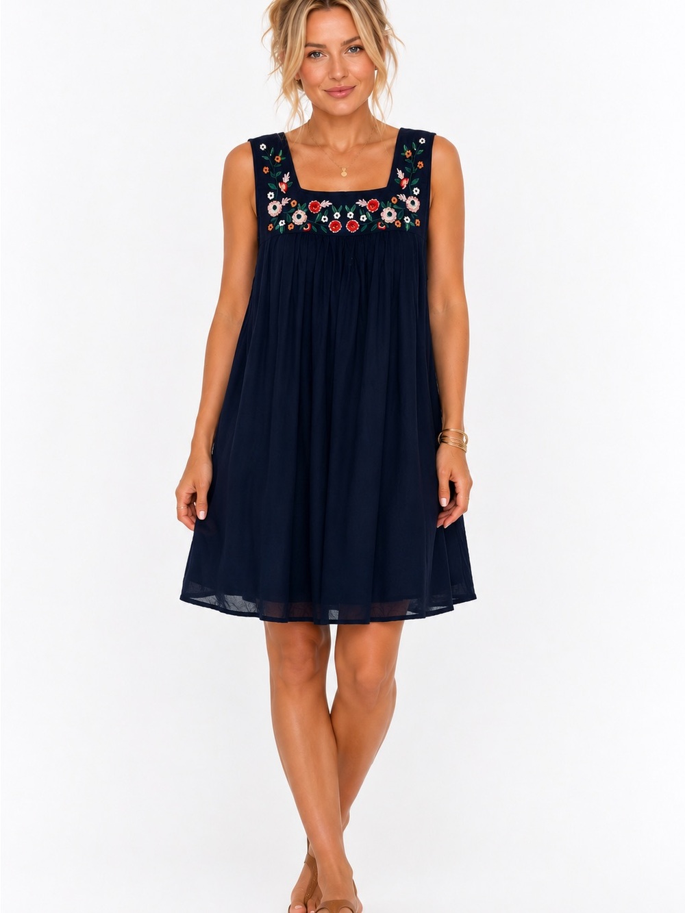 J.Crew Navy Embroidered Square Neck Sundress - Size Small
